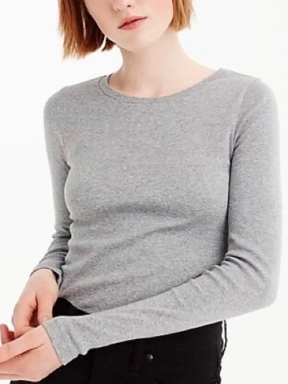 100% Cotton J.Crew Perfect Fit Long Sleeve Staple Crewneck T-shirt Heather Grey